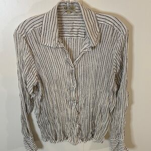 Alquema Women's Striped Button-Down Crinkle Shirt - Cream and Black
